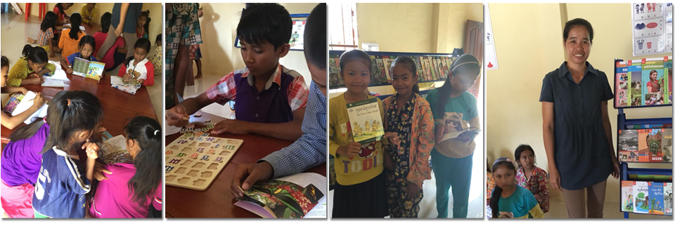Students in the library in Ta Prom
